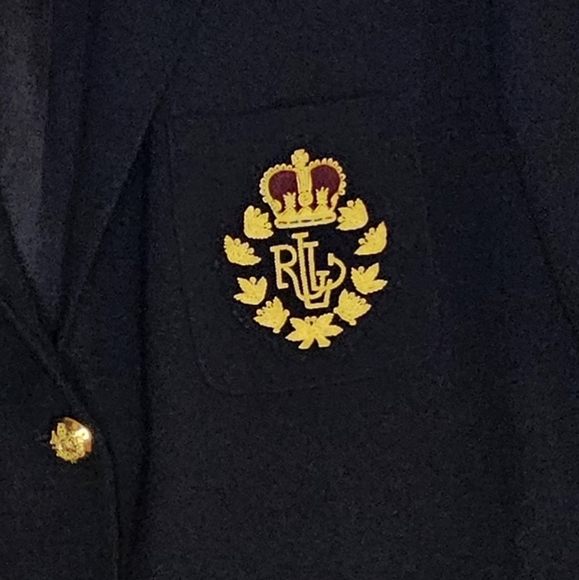 Ralph Lauren Vintage Black Wool Blazer 18  Gold Crest Buttons Bullion Crest Chic - Picture 8 of 10